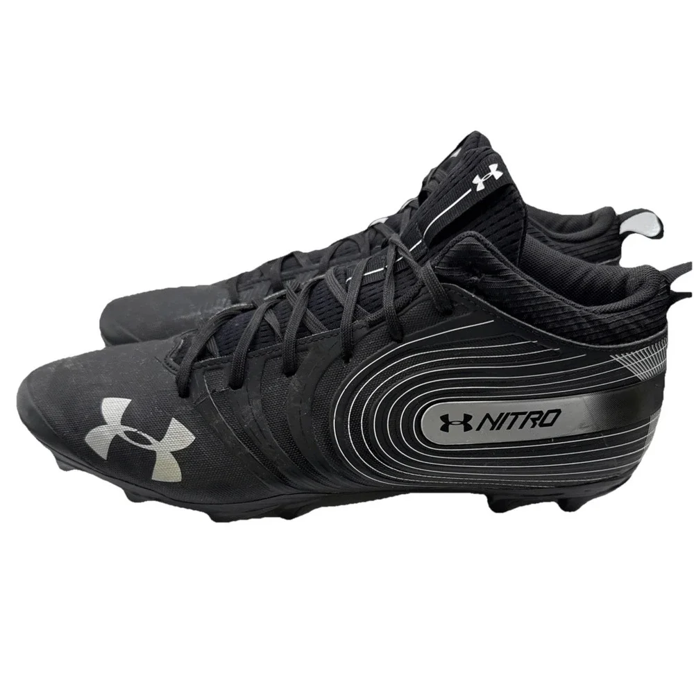Under Armour Nitro‎ Mid MC 3000181-001 Black Football Cleats Shoes Mens 13